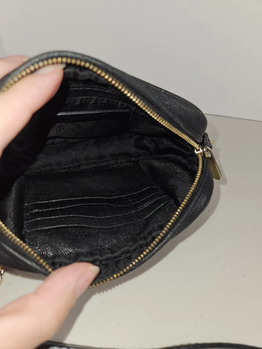 Michael Kors Black Leather Crossbody with Gold Plate